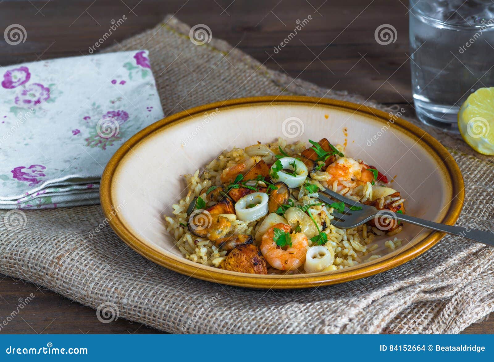 Seafood pilaf or risotto stock photo. Image of healthy 84152664