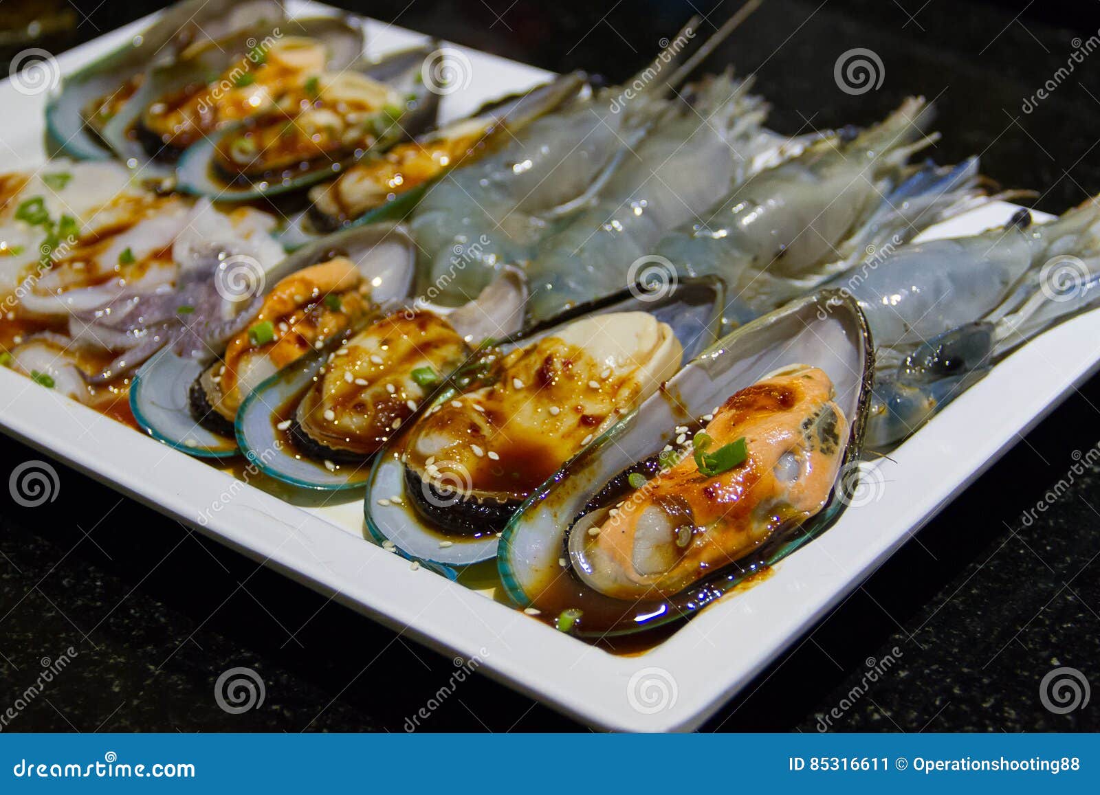 Seafood place on a plate stock image. Image of frozen - 85316611