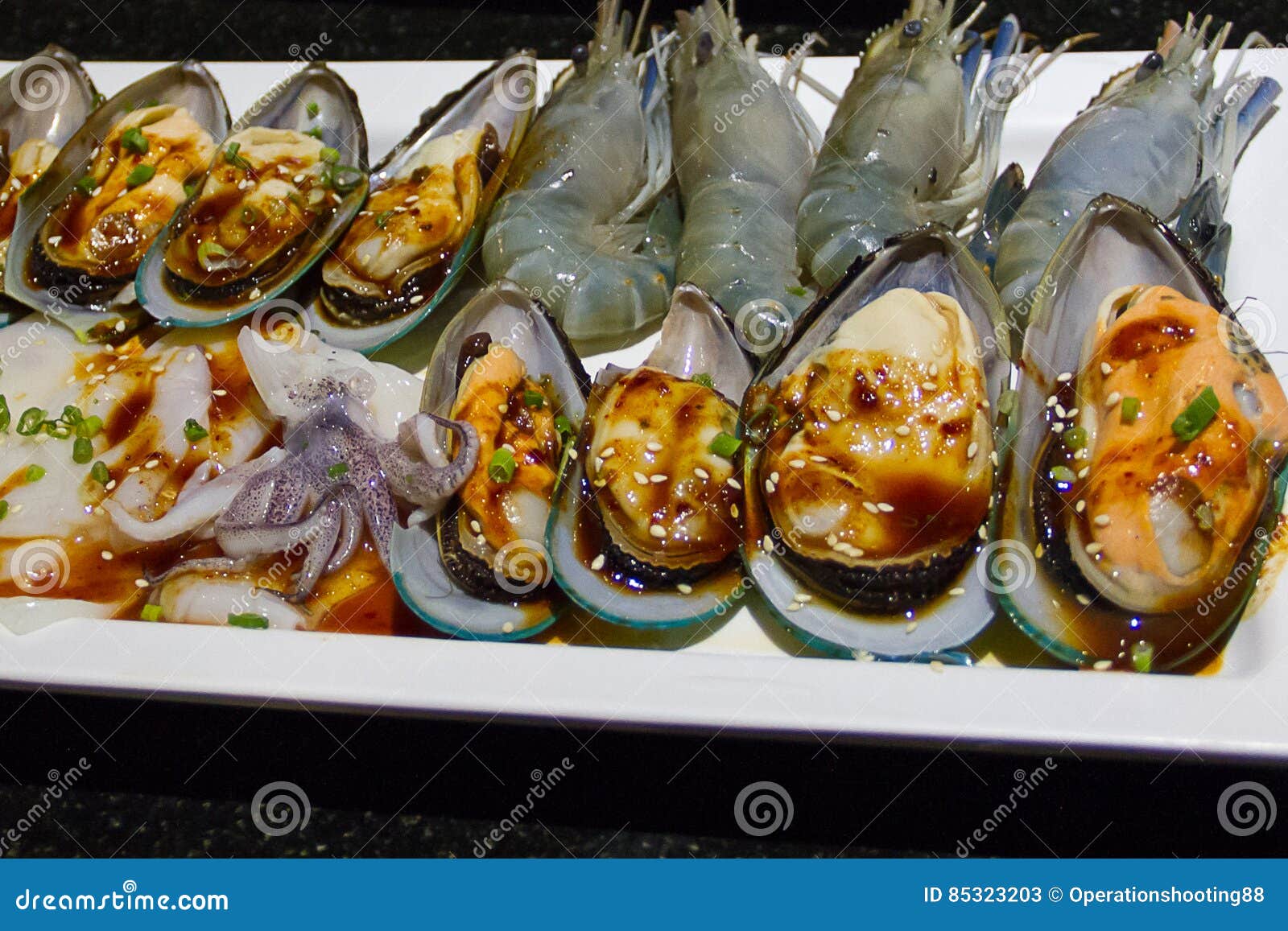 Seafood Place on a Plate for Grilled Stock Image - Image of isolated
