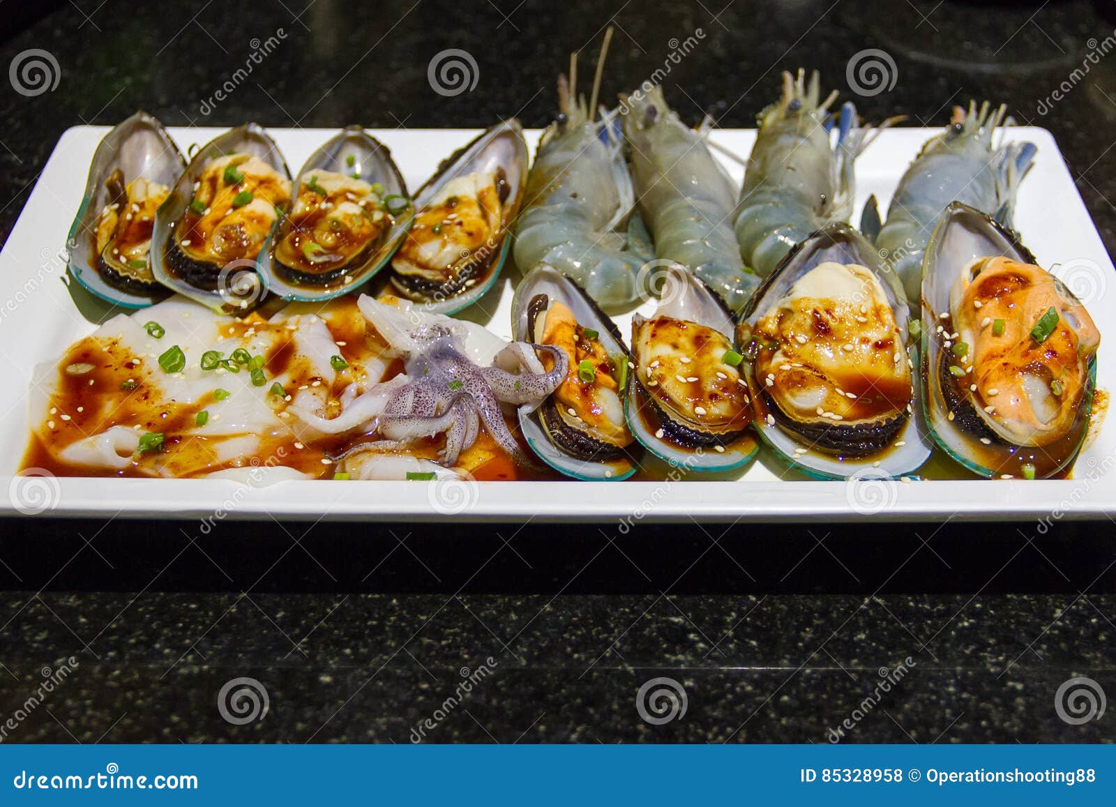 Seafood Place on a Plate for Grilled Stock Photo - Image of plate