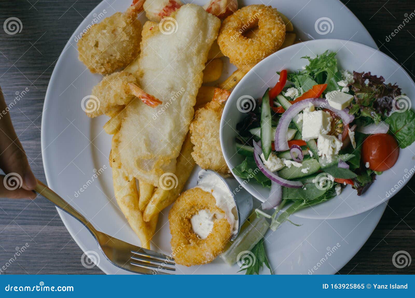 Seafood platter with salad stock image. Image of intalian 163925865