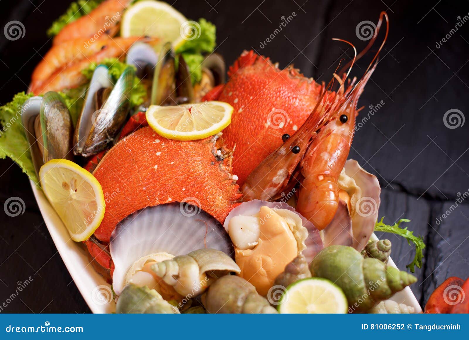 Seafood platter on slate stock photo. Image of large 81006252