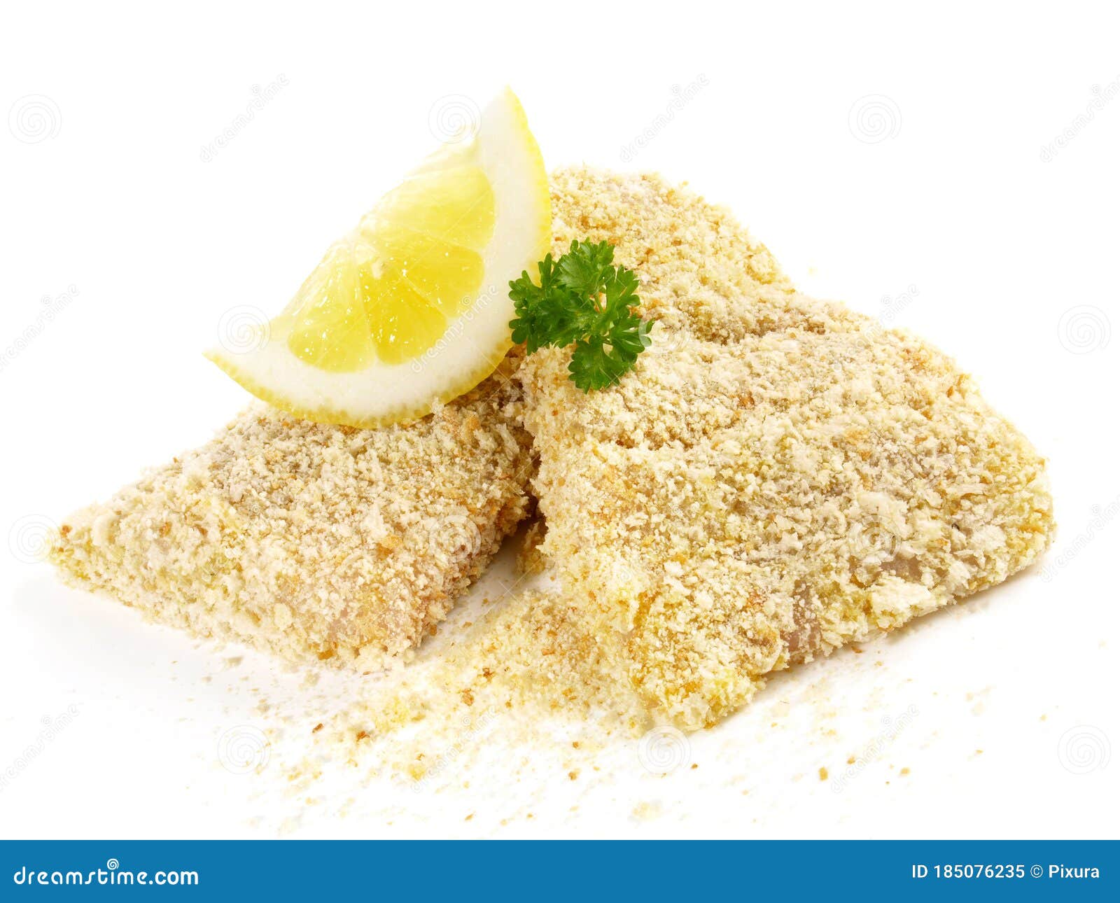 Seafood Pollack Fish Raw in Breadcrumb Coating Stock Image Image of