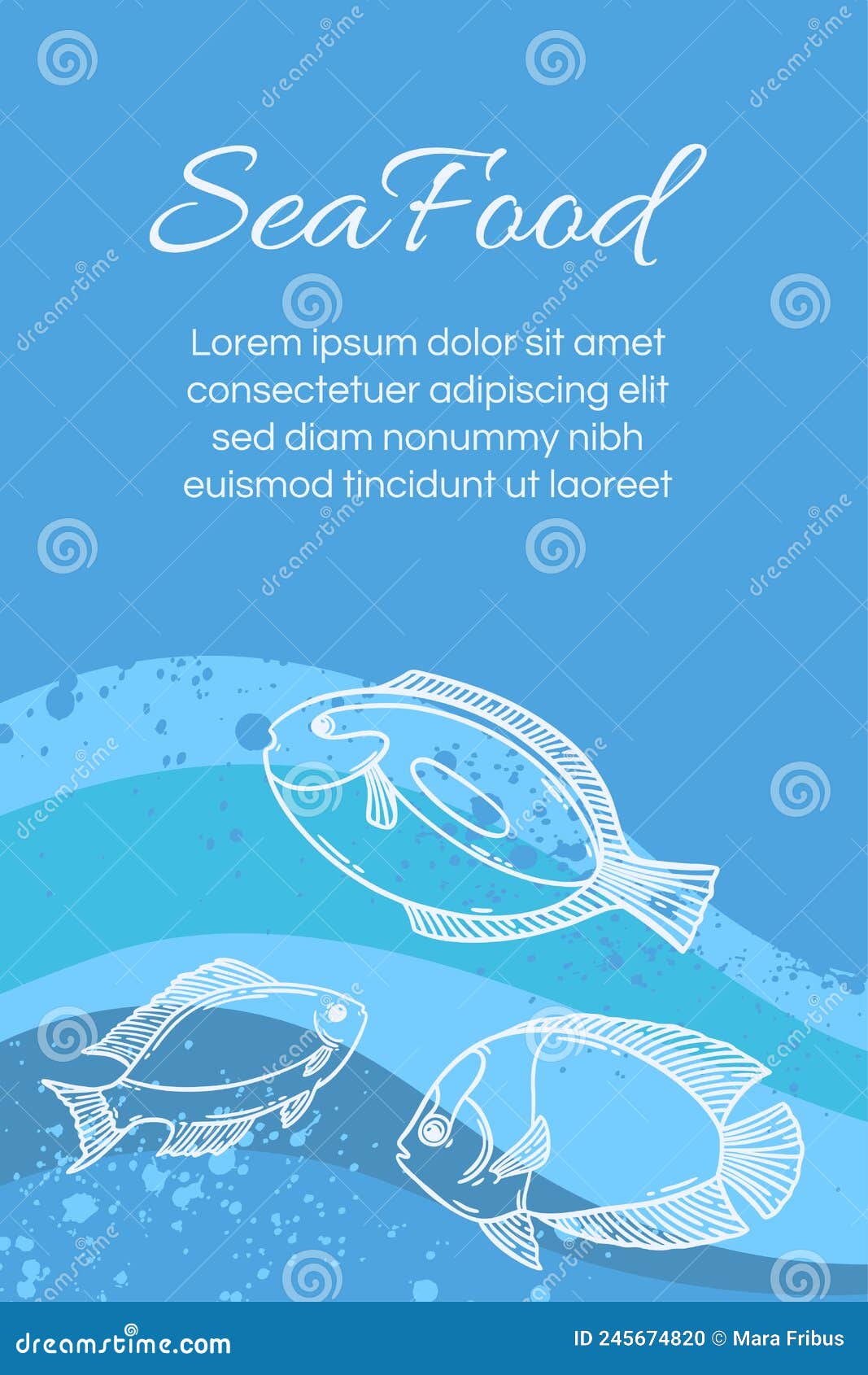 Seafood Restaurant Menu Template, Hand Drawn Fish Vector Illustration ...