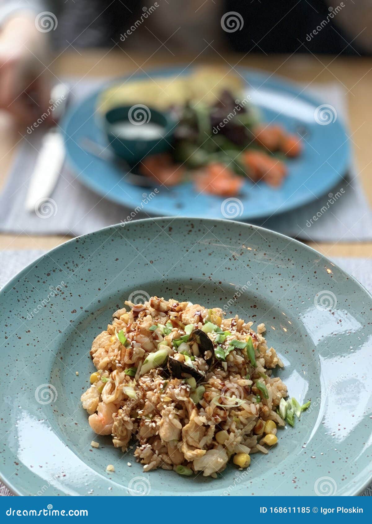 Seafood risotto in a cafe stock image. Image of rice 168611185