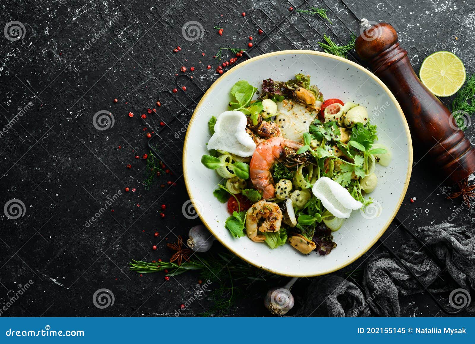 Seafood Salad Mussels, Shrimp, Squid. Stock Image Image of nutrition, mussels 202155145