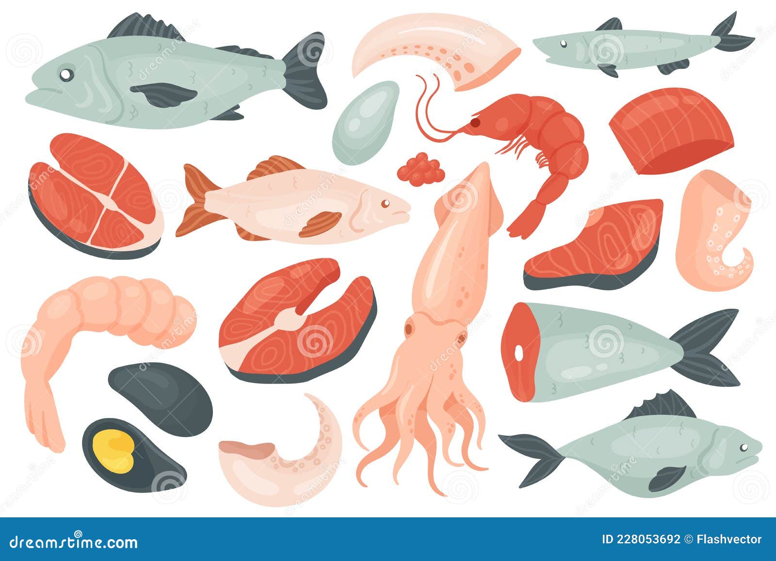 seafood set, raw sea ocean fish and shellfish, fresh gourmet food menu collection