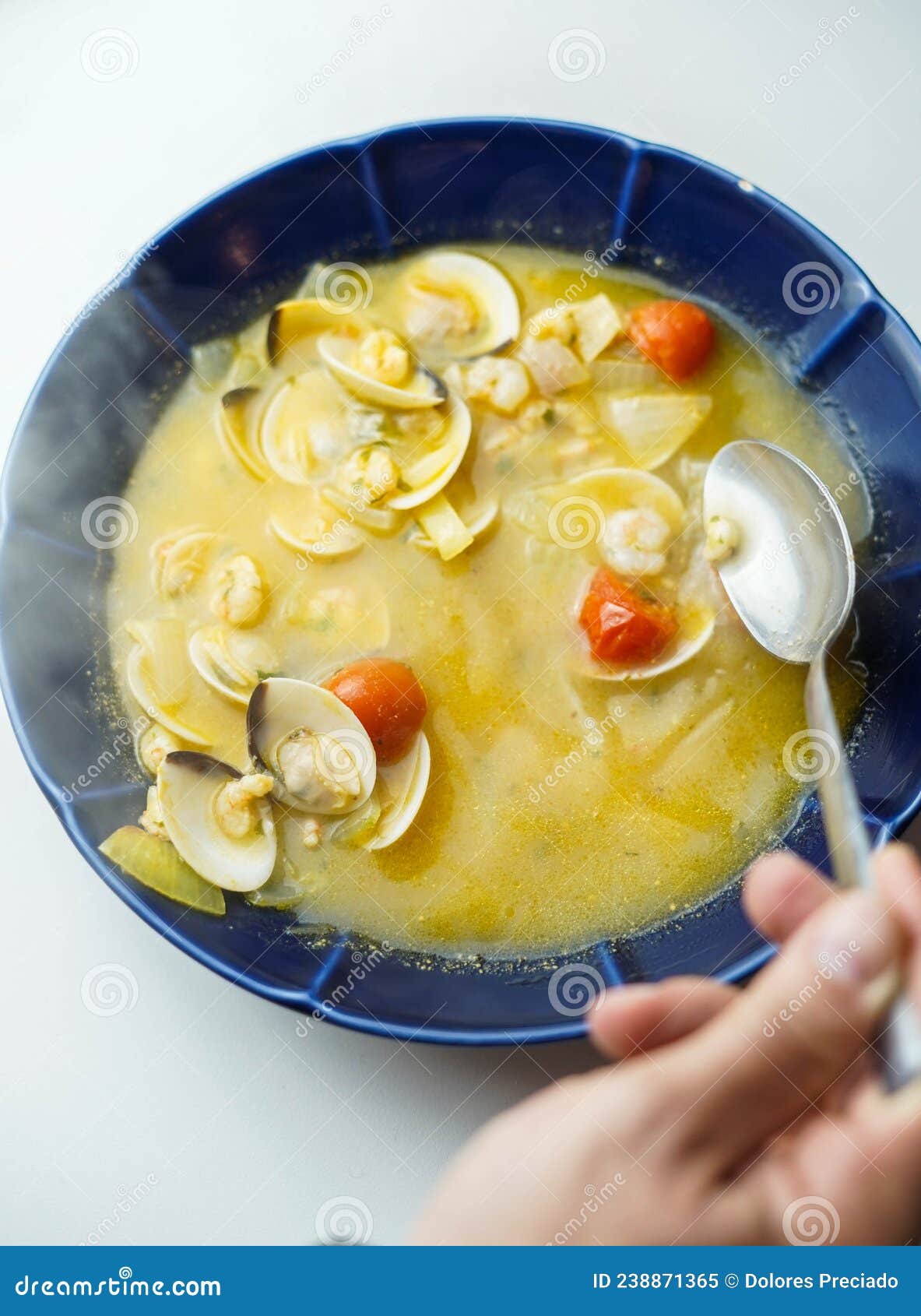 Seafood Soup Plate with Clams and Prawns Stock Image Image of