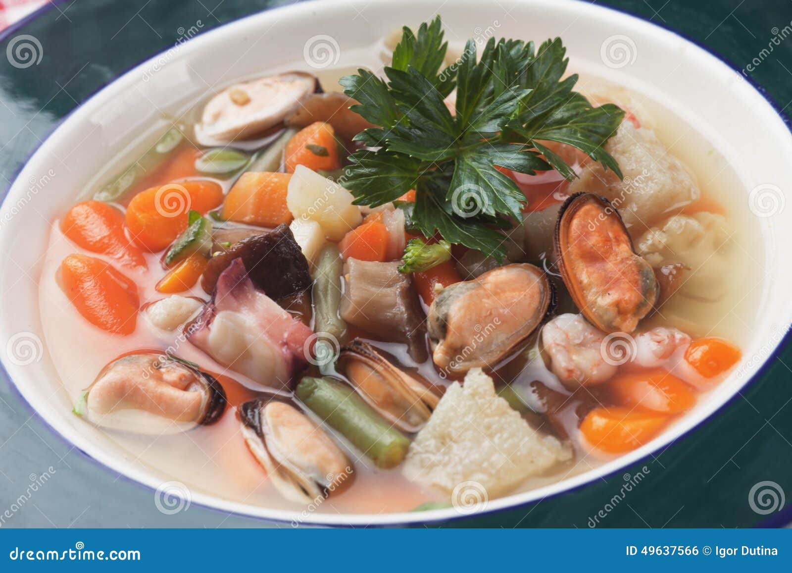 Seafood soup stock photo. Image of food, meat, sprout 49637566