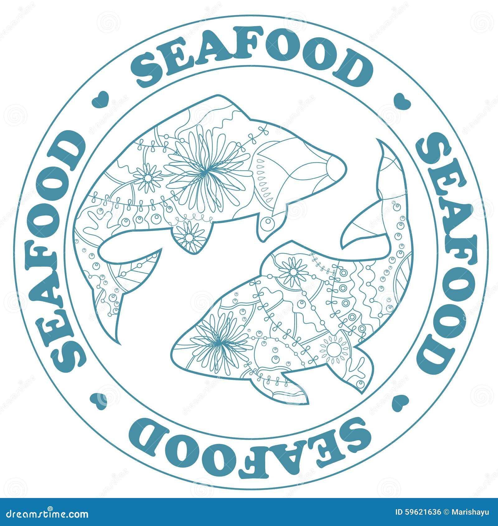 Seafood stamp with fish stock illustration. Illustration of fish 59621636