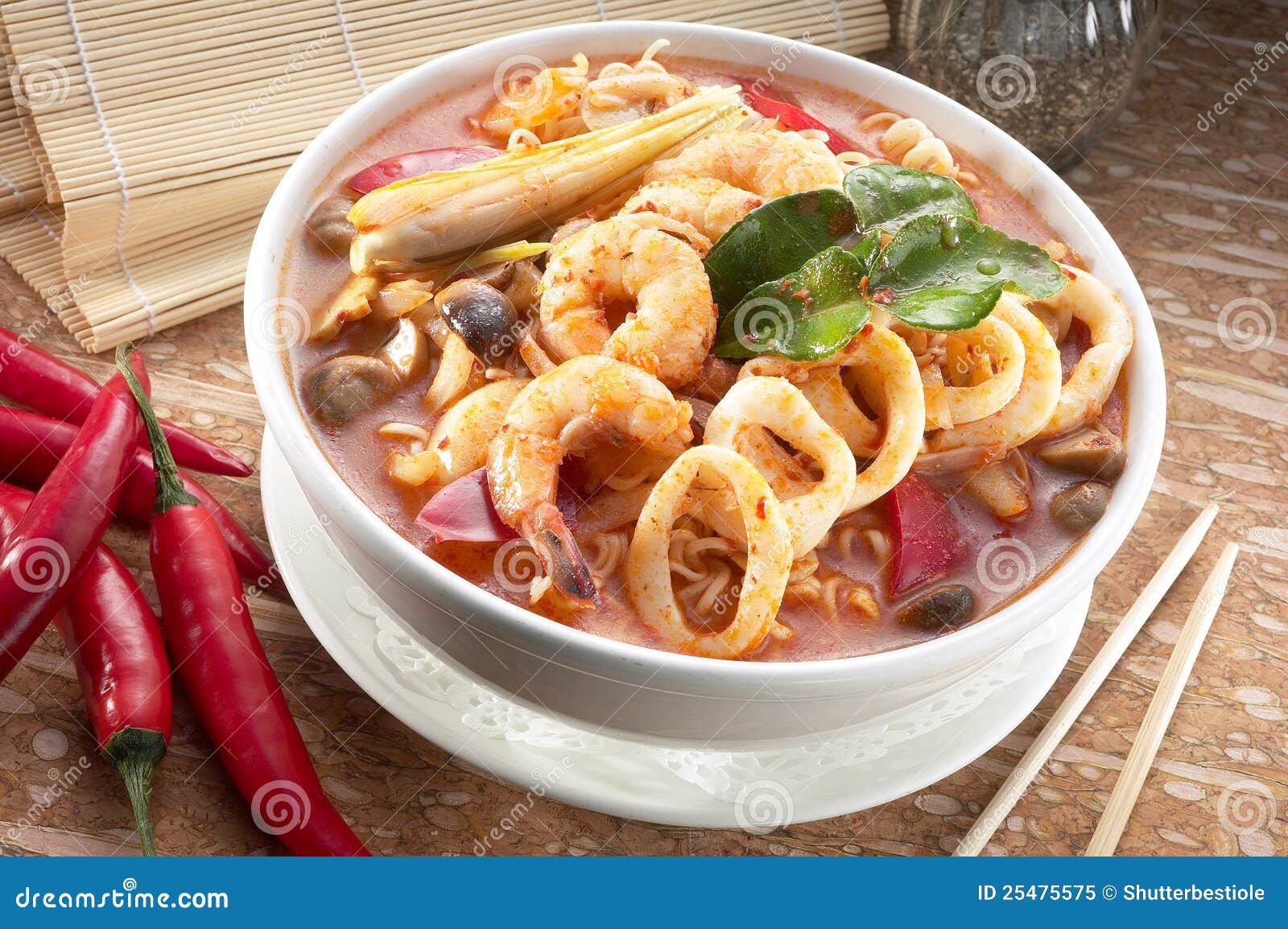 Seafood tomyam noodle soup stock image. Image of bowl 25475575