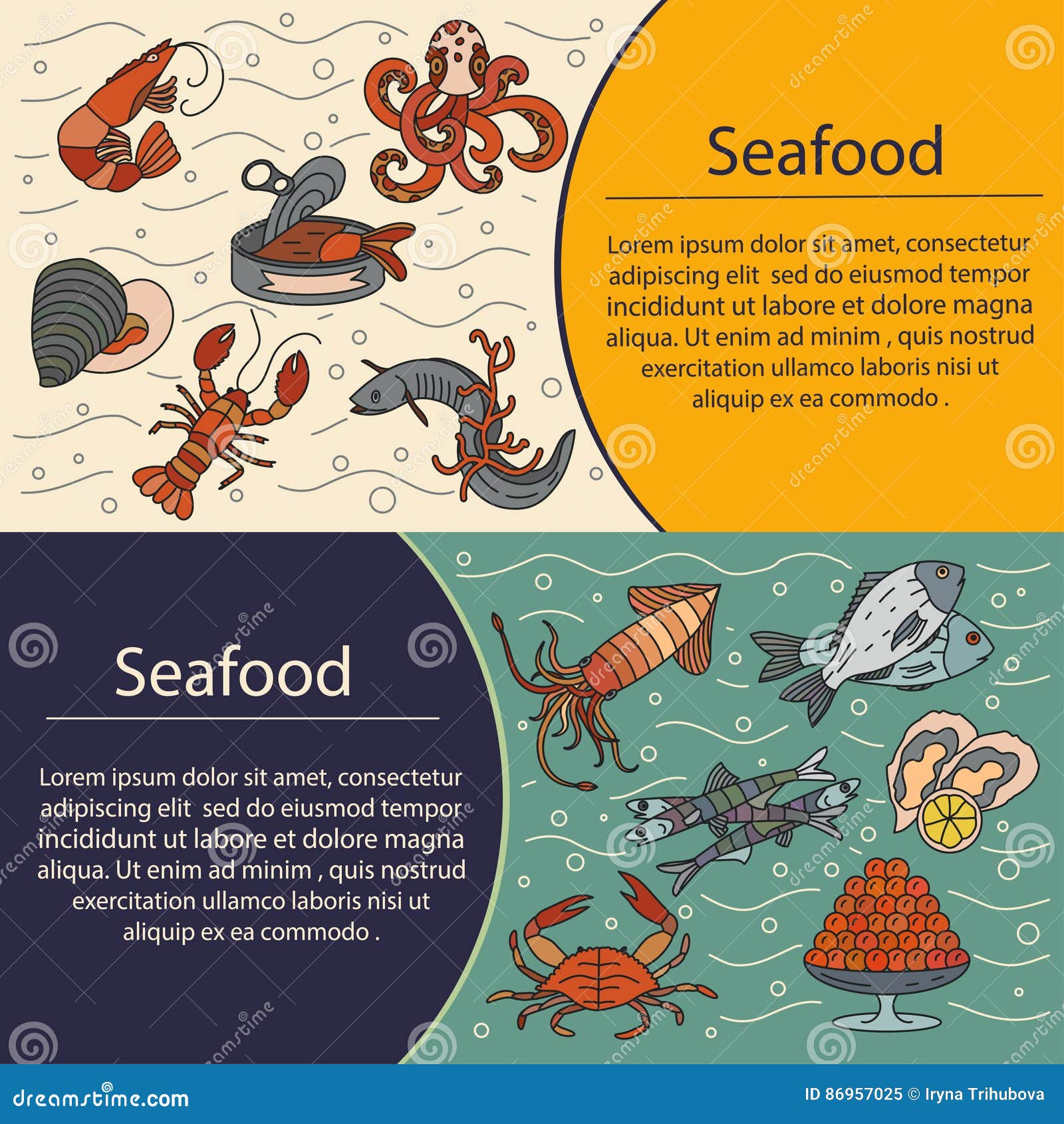 Seafood Vector Card with Symbols of Various Delicacies Stock Vector ...