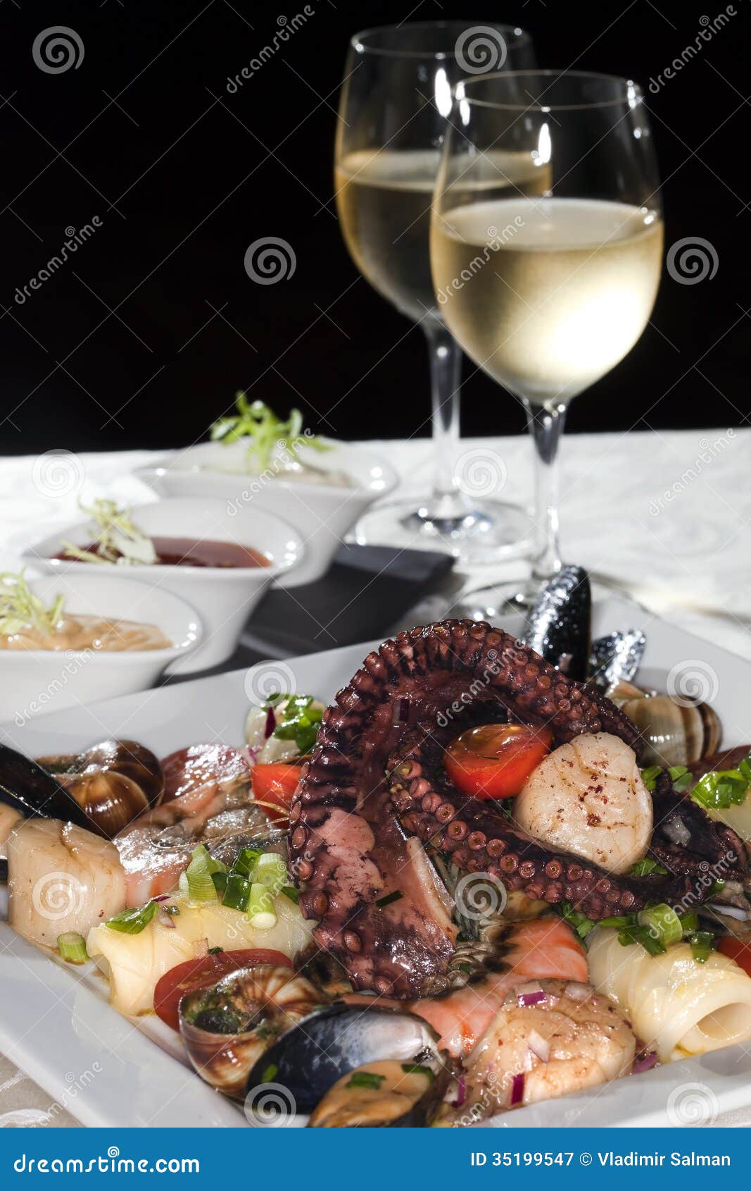 Seafood and white wine stock image. Image of gloss, cook 35199547