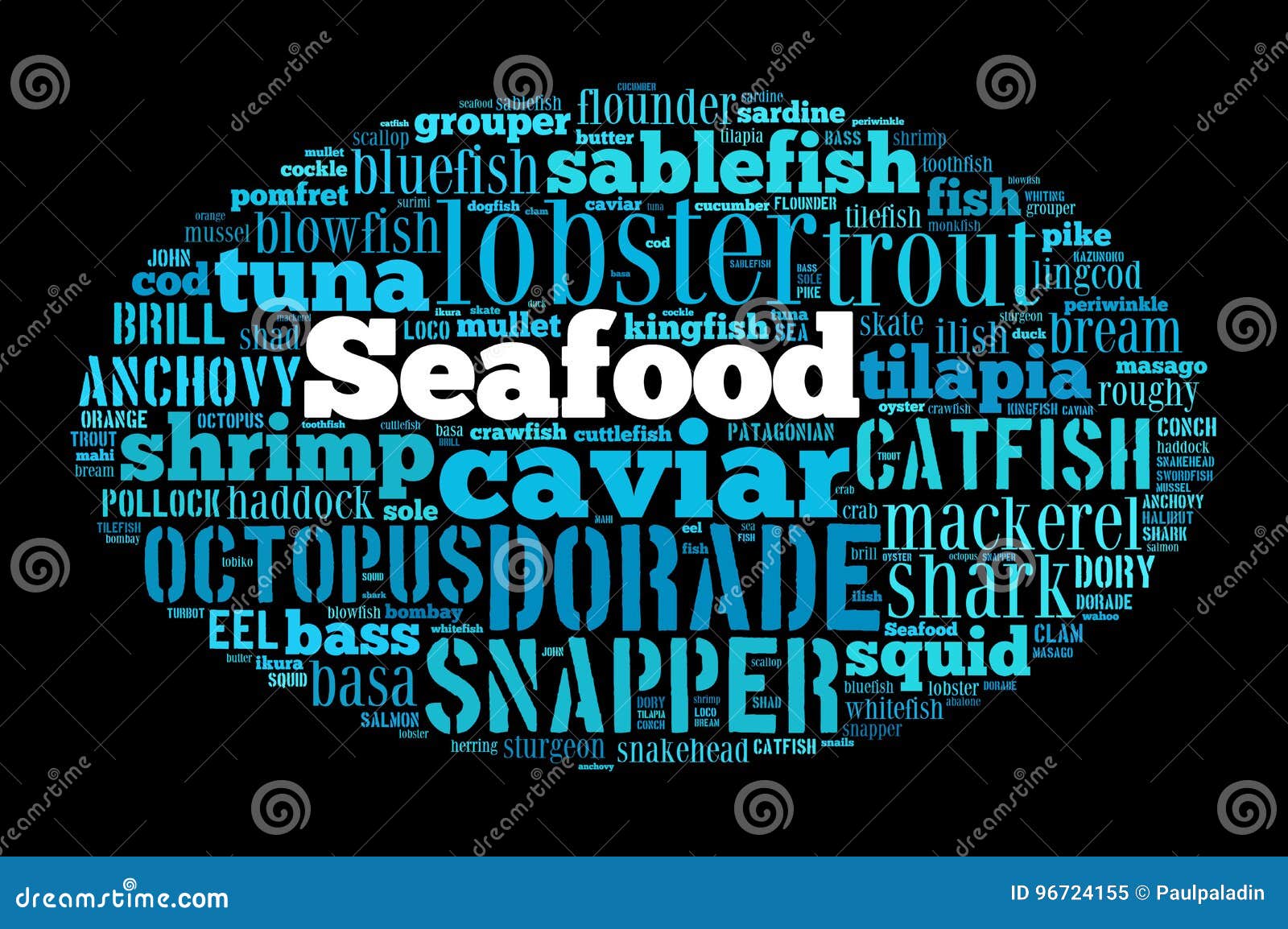 Seafood word cloud stock illustration. Illustration of appetizer 96724155