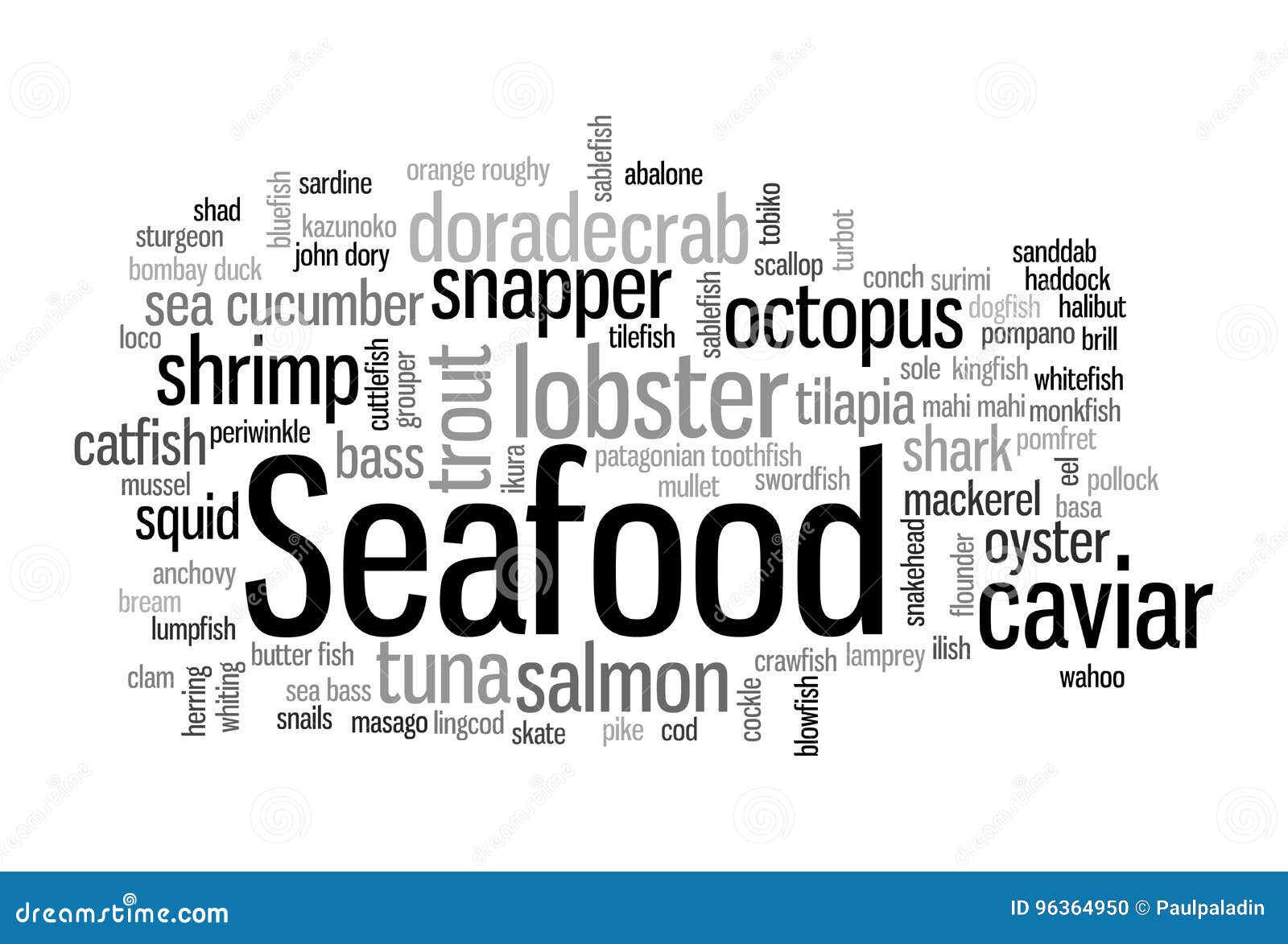 Seafood word cloud stock illustration. Illustration of cuisine 96364950