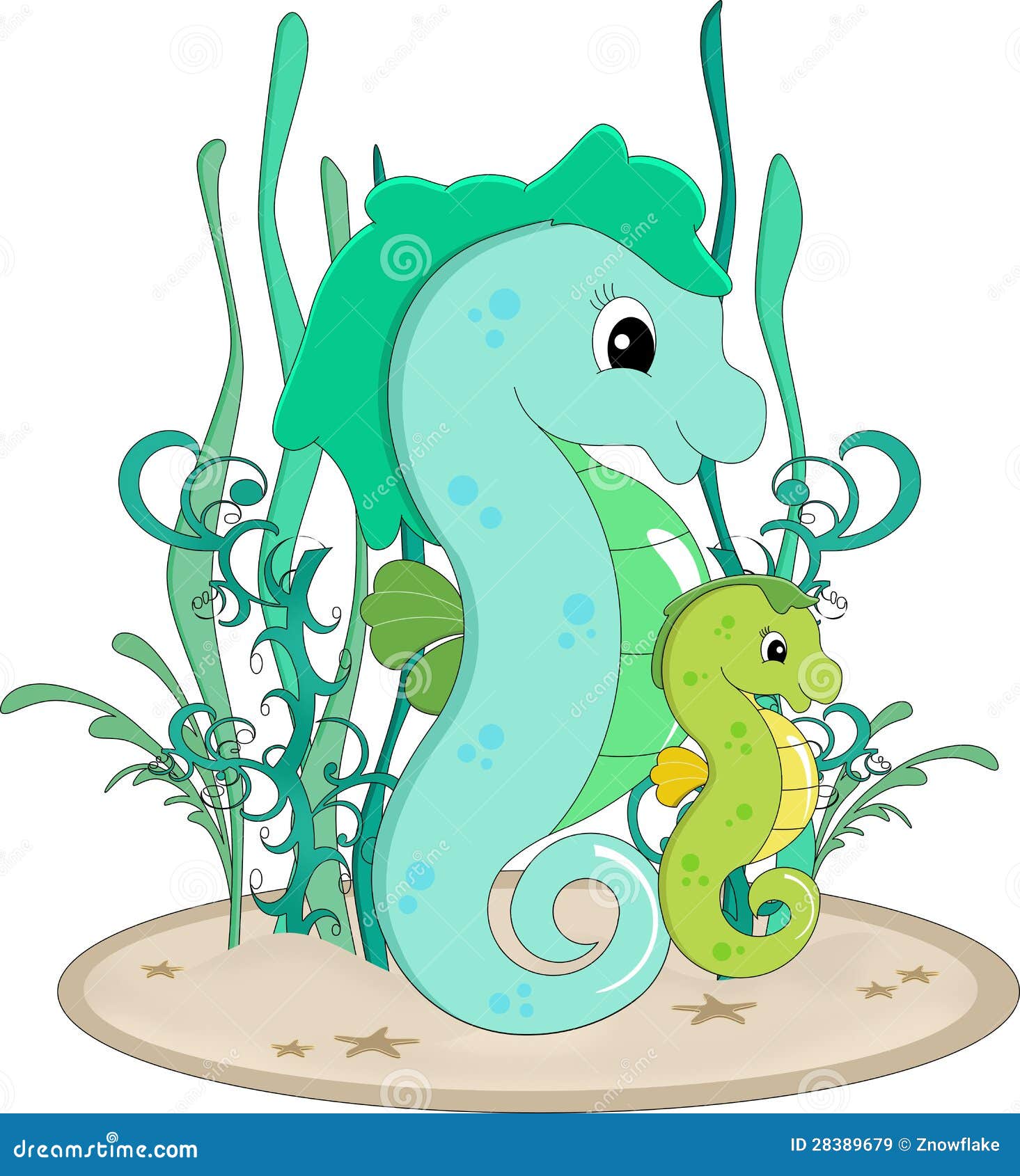 Seahorse mother and child stock illustration. Illustration of green -  28389679