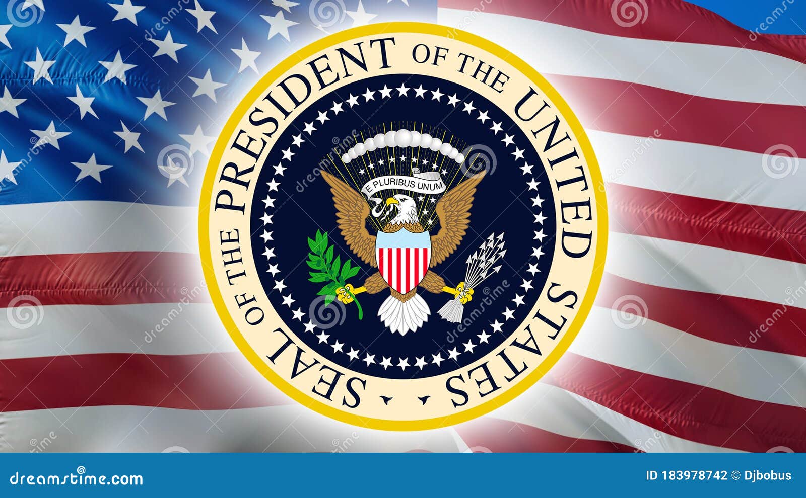 Seal of the President of the United States on USA Flag. American