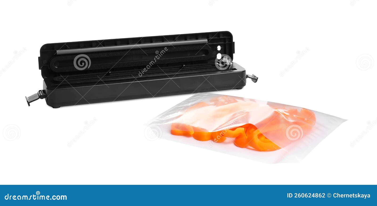 Sealer for Vacuum Packing and Plastic Bag with Bell Pepper on White