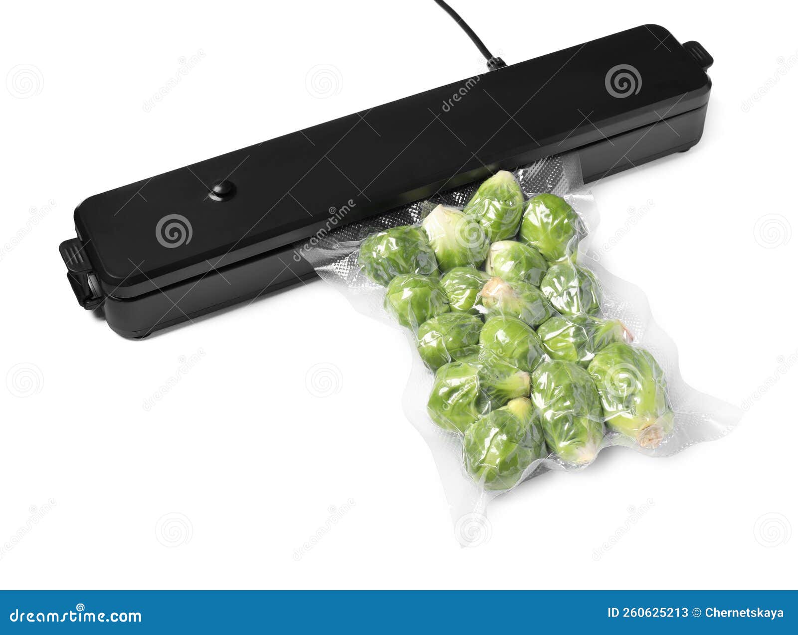 Sealer for Vacuum Packing and Plastic Bag with Brussels Sprouts on