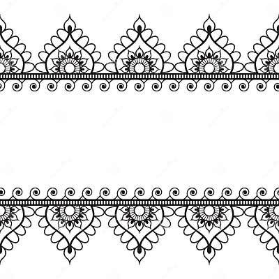 Seamles Border Pattern Elements with Flowers and Lace Lines in Indian ...