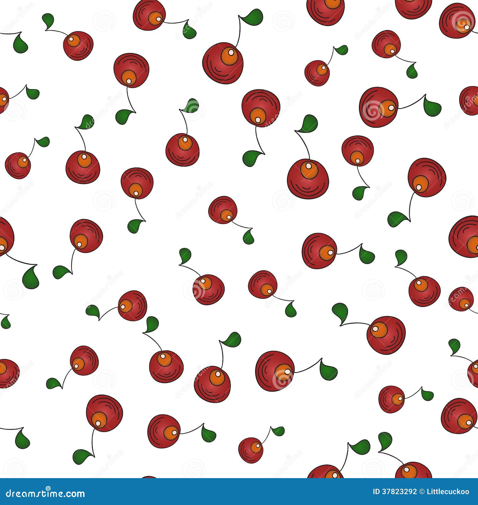 Seamless abstract background with cherry berries. Fruit pattern. White background, bright objects.