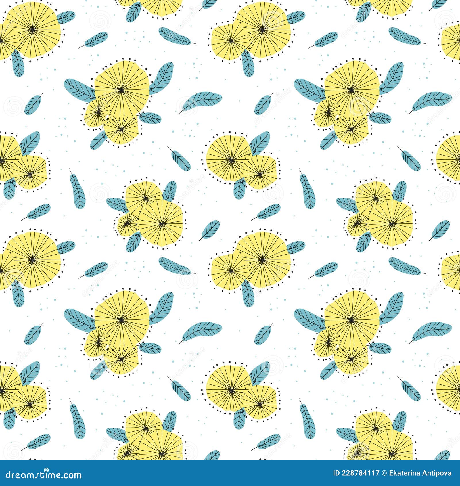 Seamless Abstract Dandelion Pattern in Modern Doodle Style. Print for
