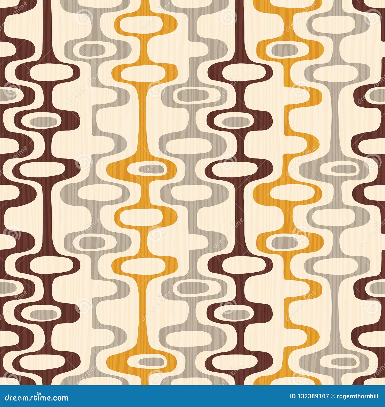 seamless abstract mid-century modern pattern of organic oval s and stripes.