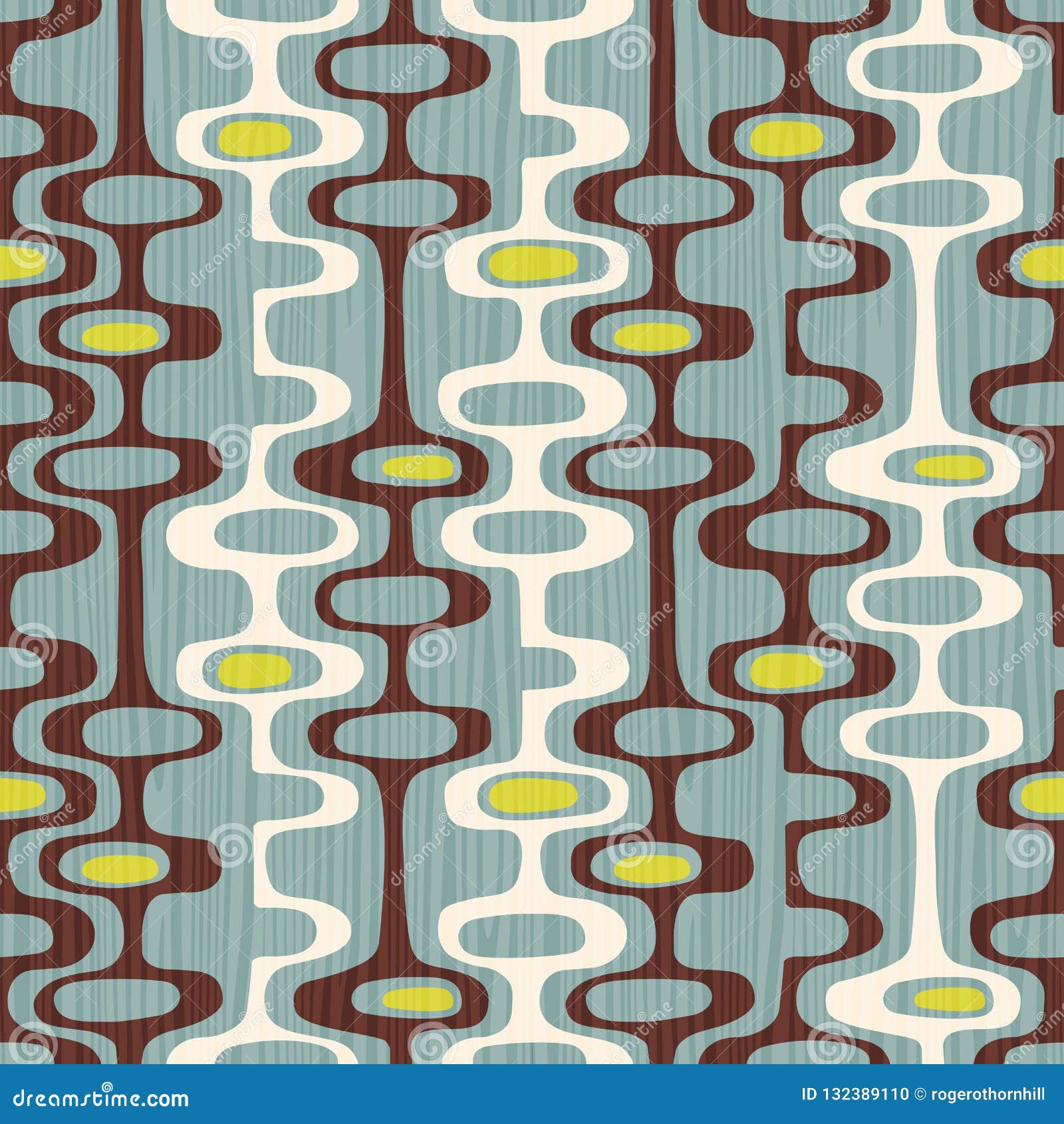 seamless abstract mid-century modern pattern of organic oval s and stripes.