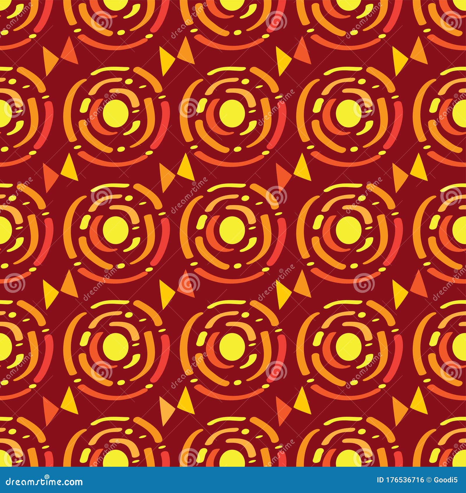 Seamless African Circles Design Pattern in Red and Yellow Stock ...