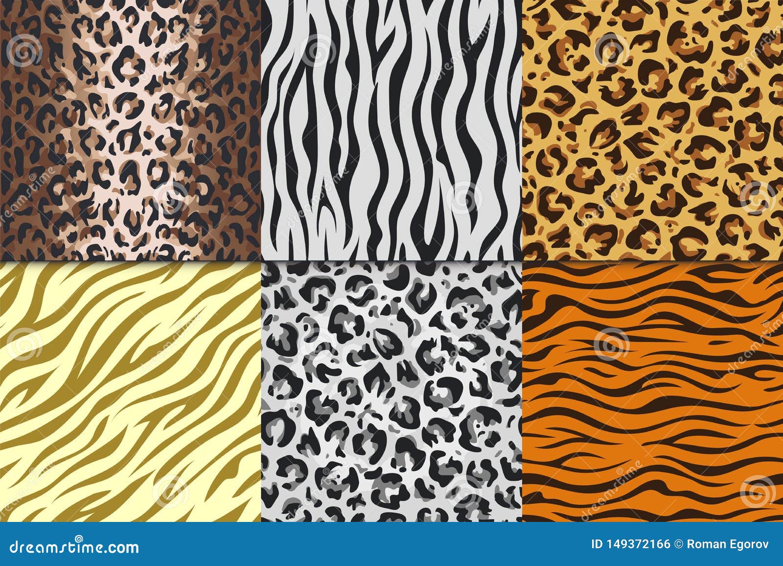 seamless animal prints. leopard tiger zebra skin patterns, texture stripes backgrounds.  africa animals different