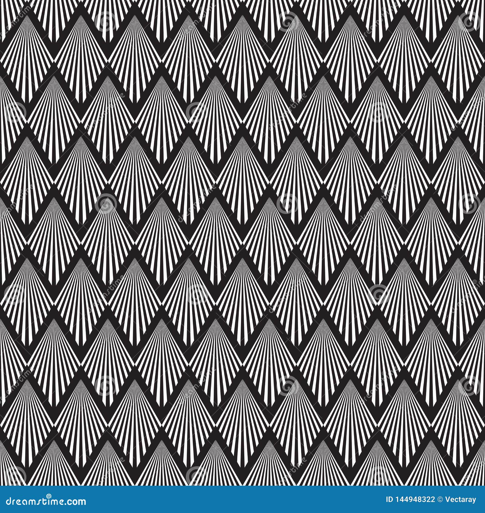 Seamless Art Deco Fan Pattern Background Texture. Stock Illustration