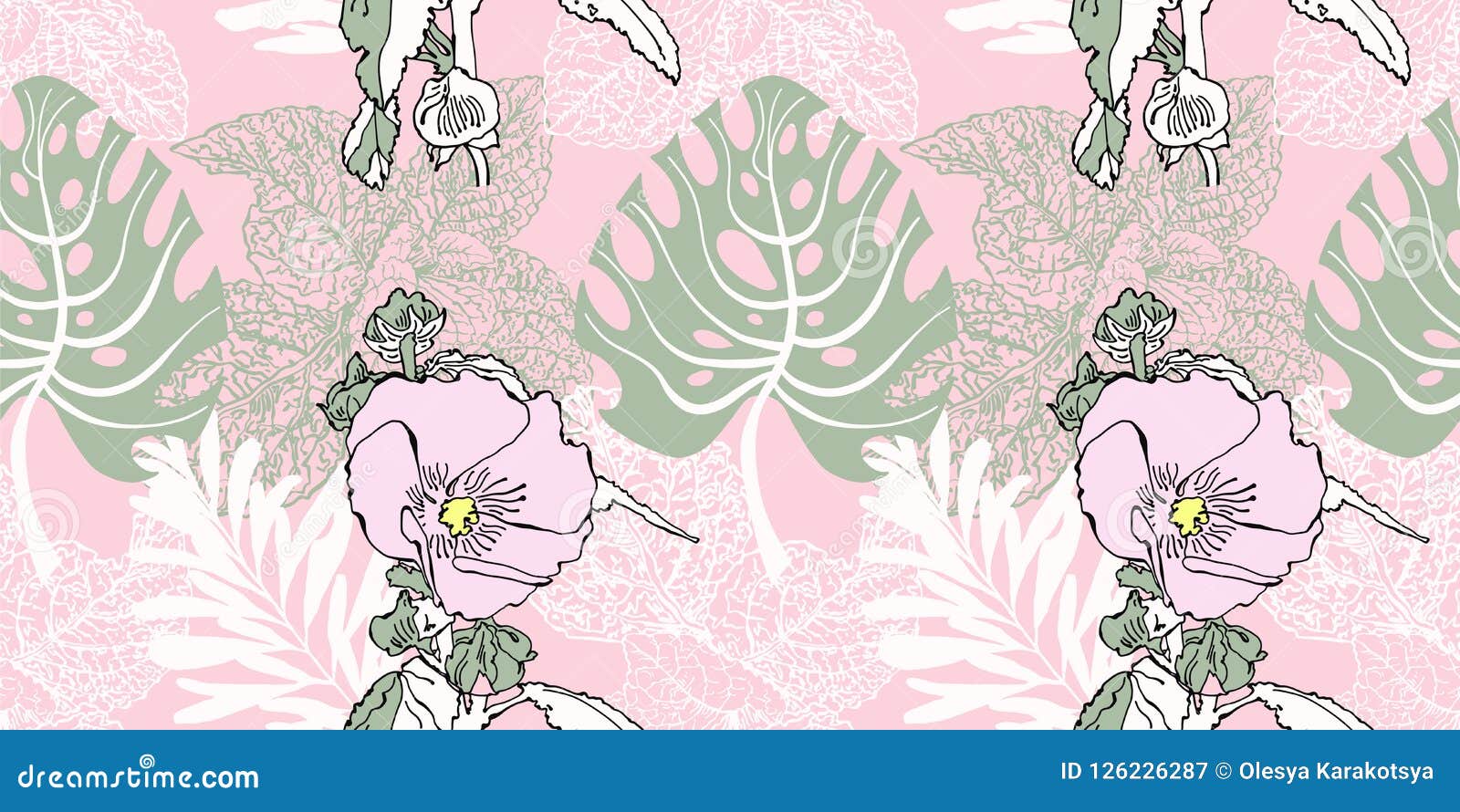 seamless artistic flower pattern, beautiful tropical floral