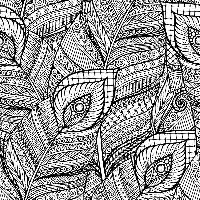 Seamless Asian Ethnic Floral Retro Doodle Black and White Background ...