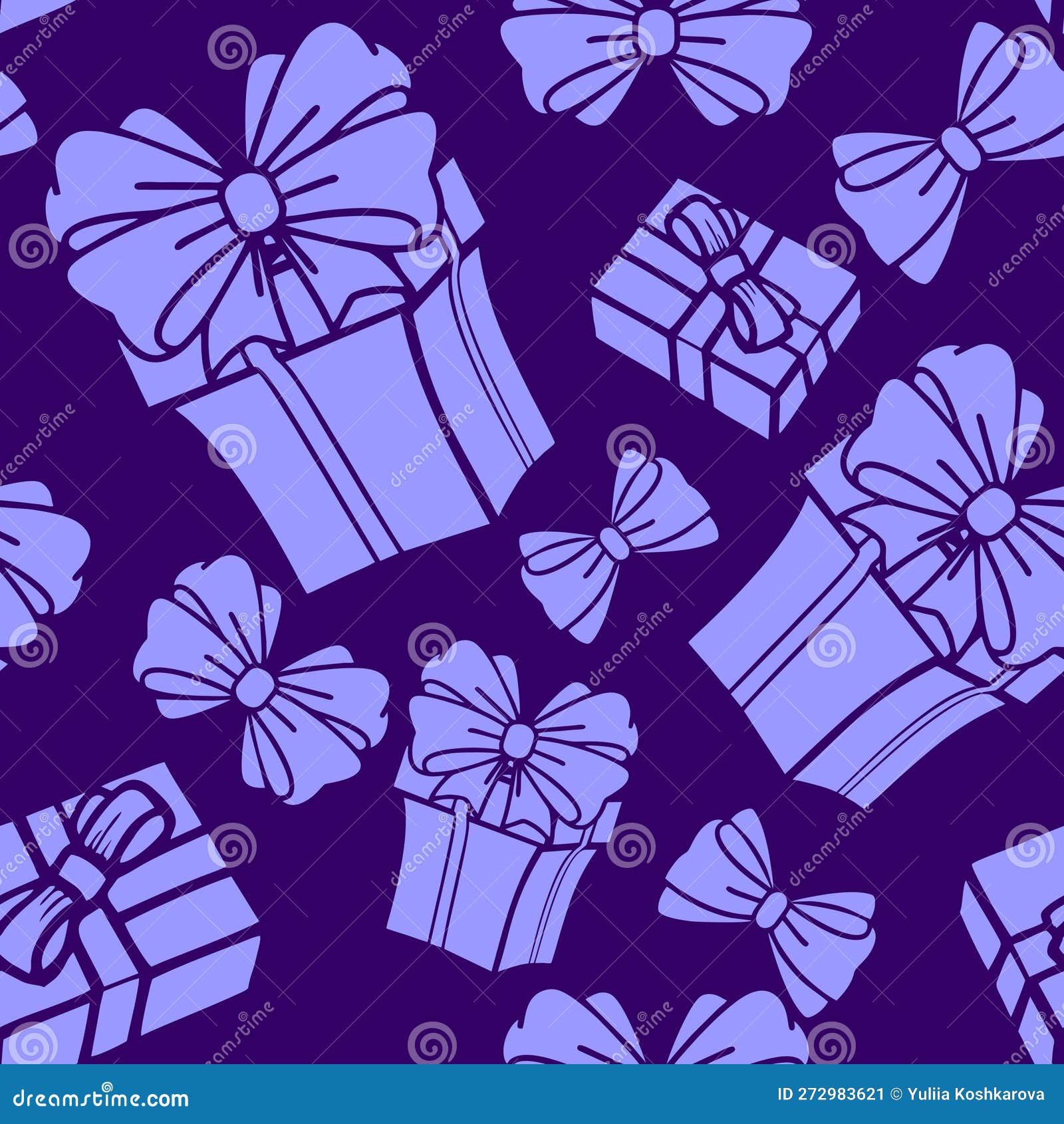 Seamless Asymmetrical Pattern of Light Blue Gift Boxes on a Dark Blue