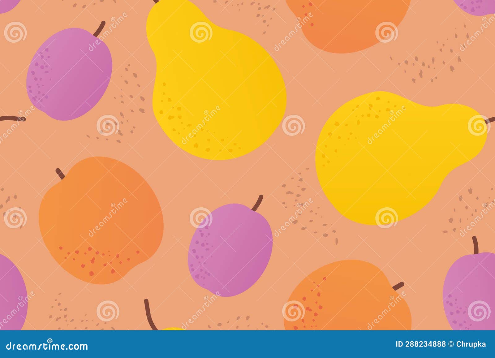 Seamless Autumn Fruit Pattern with Pear, Plum and Peach Stock