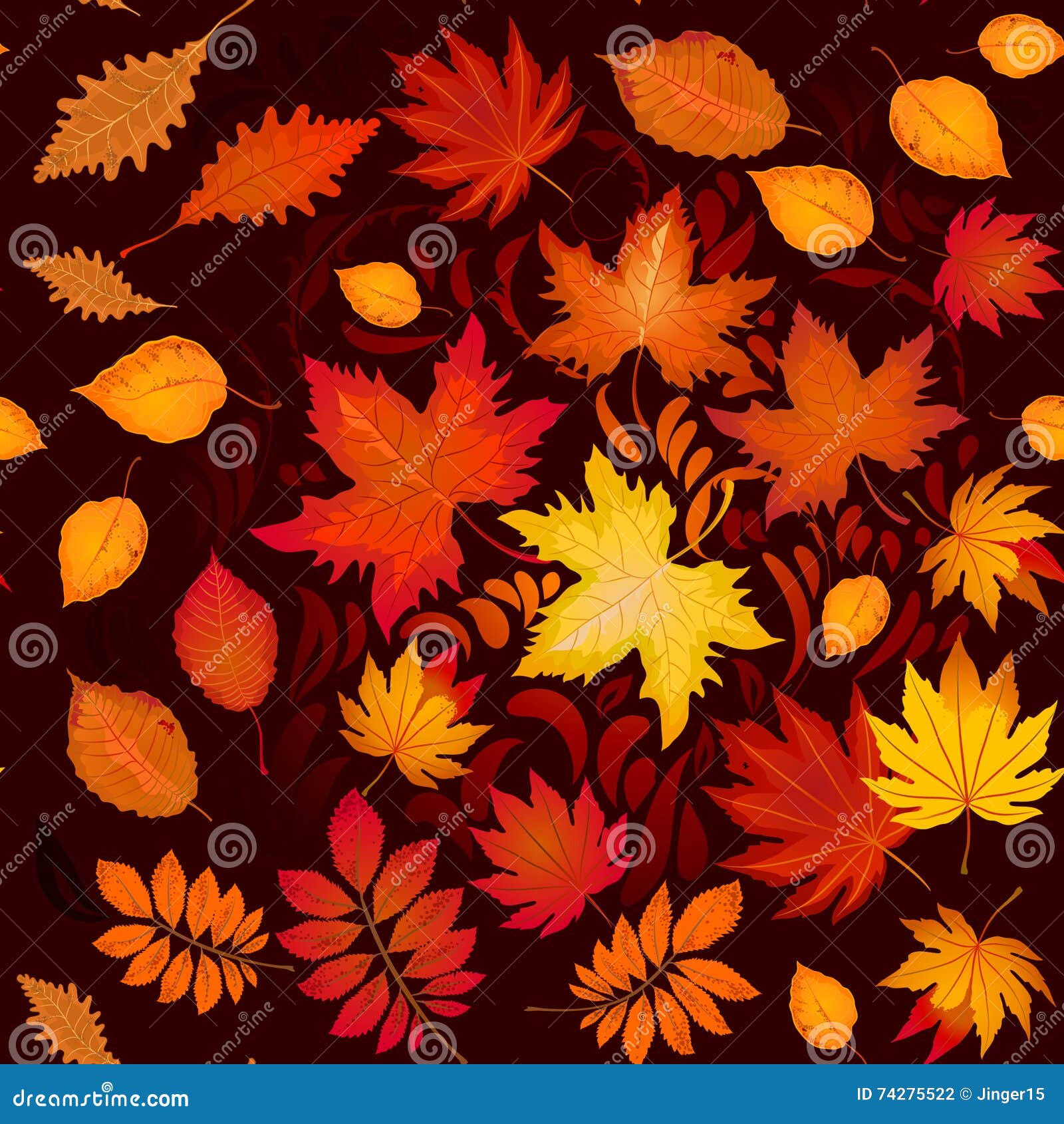 seamless autumn pattern with leaves and whorl  