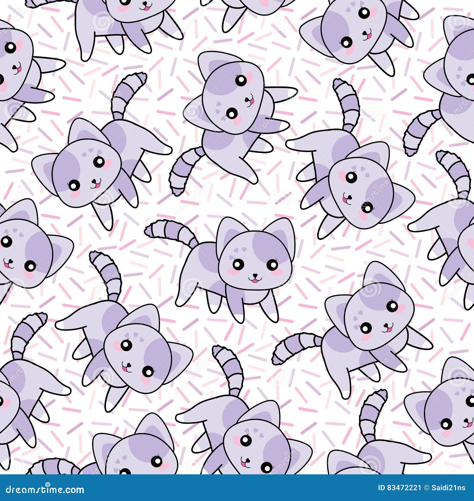Seamless Background of Animal Illustration with Cute Purple Cats on ...