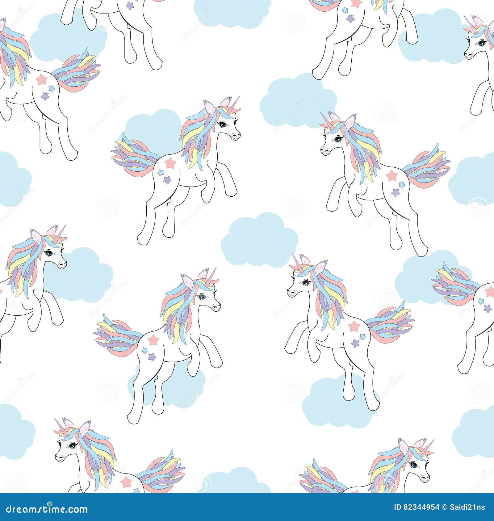 Seamless Background of Animal Illustration with Cute Unicorn on ...