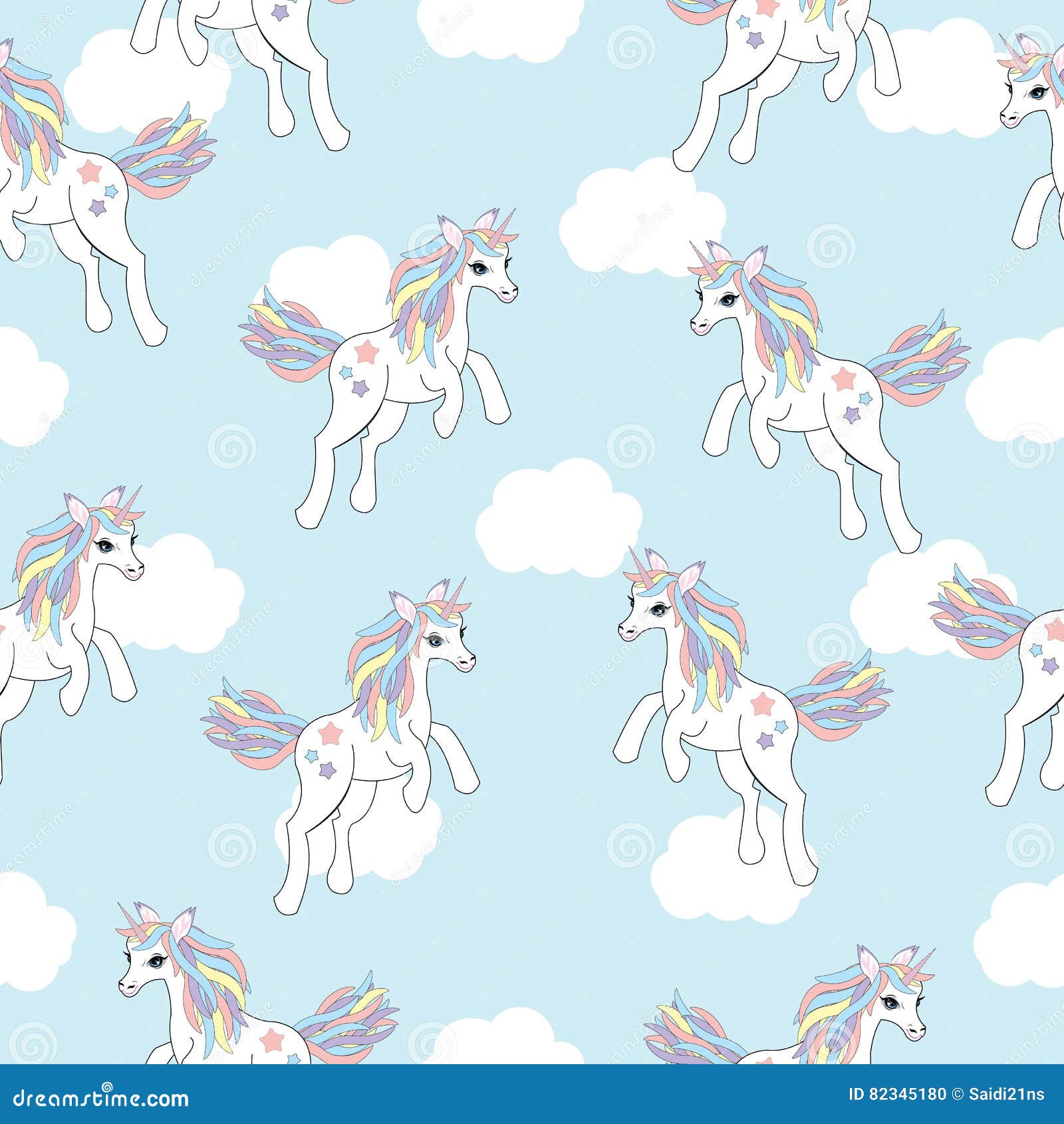 Seamless Background Of Animal Illustration With Cute Unicorn On