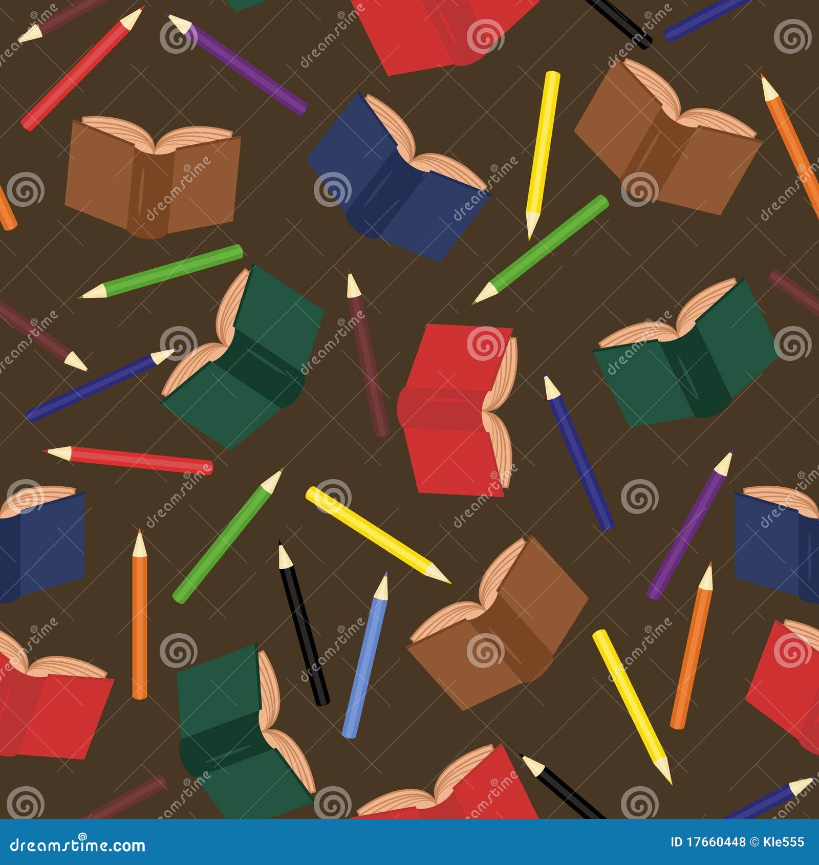 Seamless Background with Books and Pencils Stock Illustration