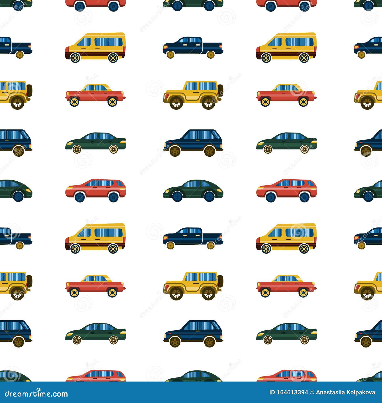 Seamless Background of Cartoon Cars in Flat Style, Side View Stock Vector -  Illustration of motor, jeep: 164613394