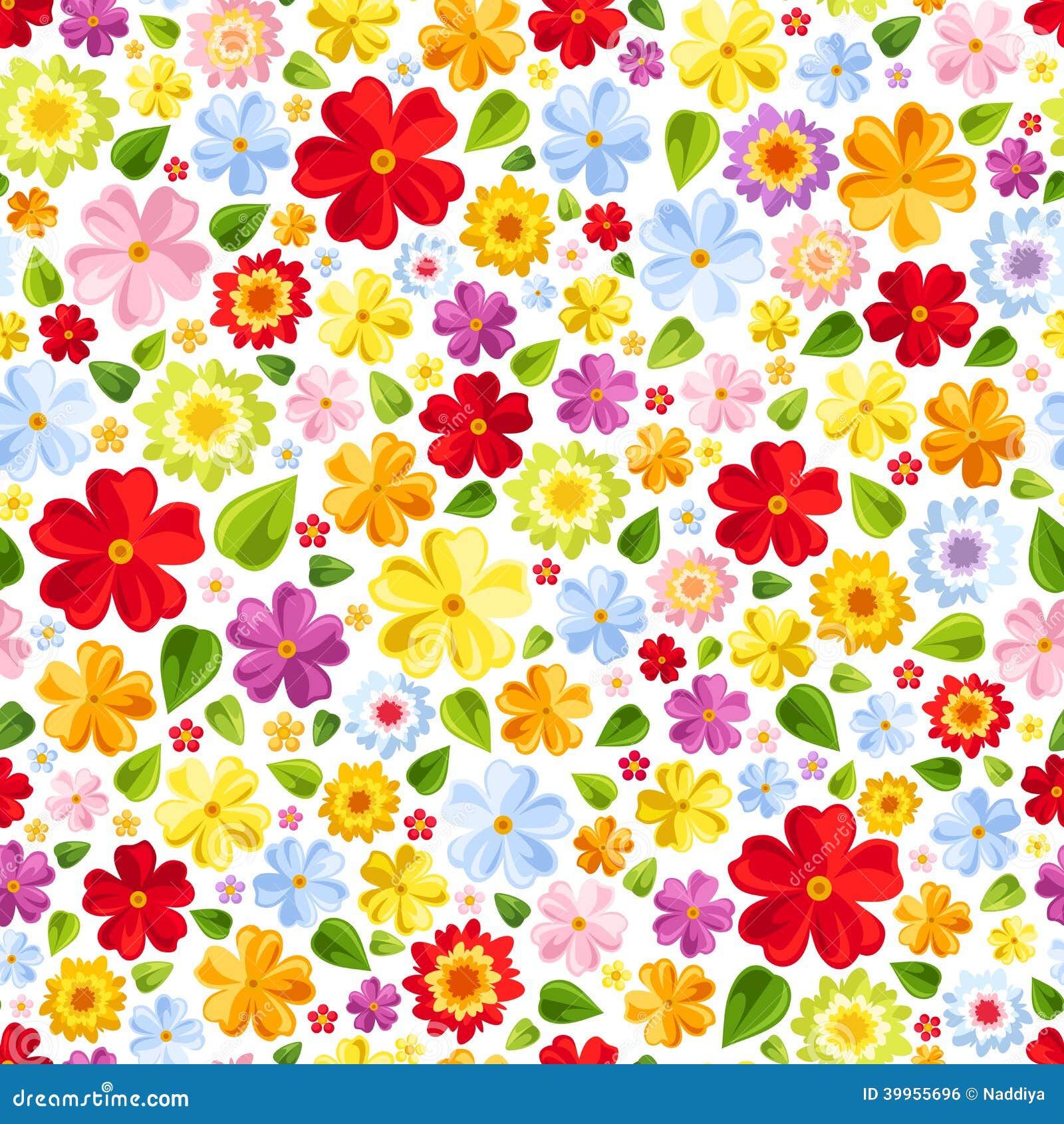 Seamless Background with Colorful Flowers. Vector Stock Vector