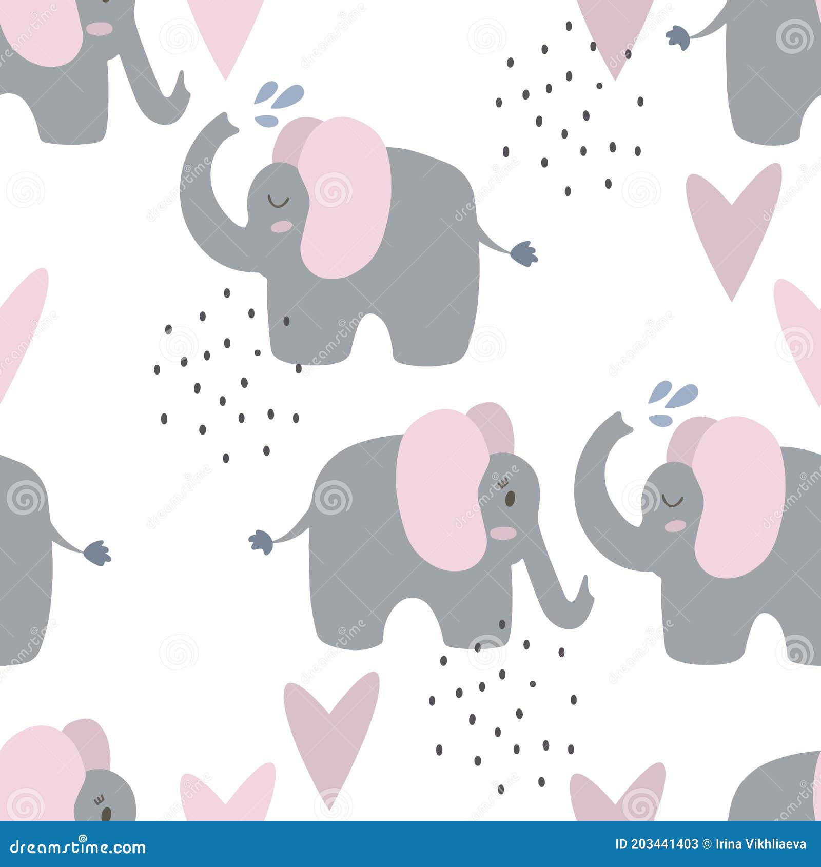 Seamless Background with Cute Elephants with Hearts. Decorative Cute ...