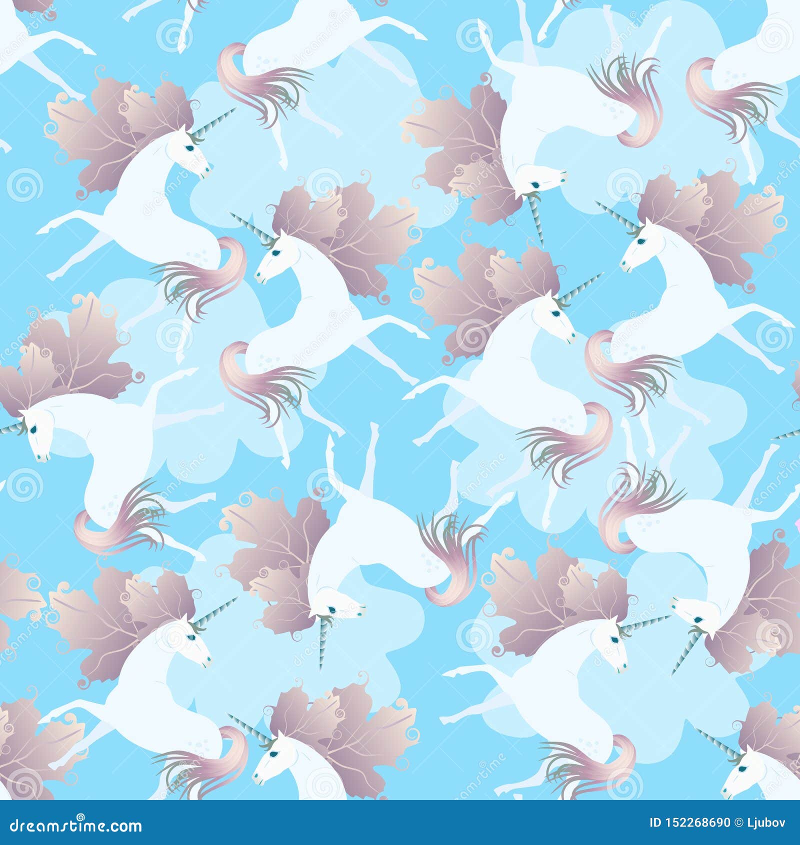 Seamless Background with Cute Unicorns with Manes in Form of Viburnum ...
