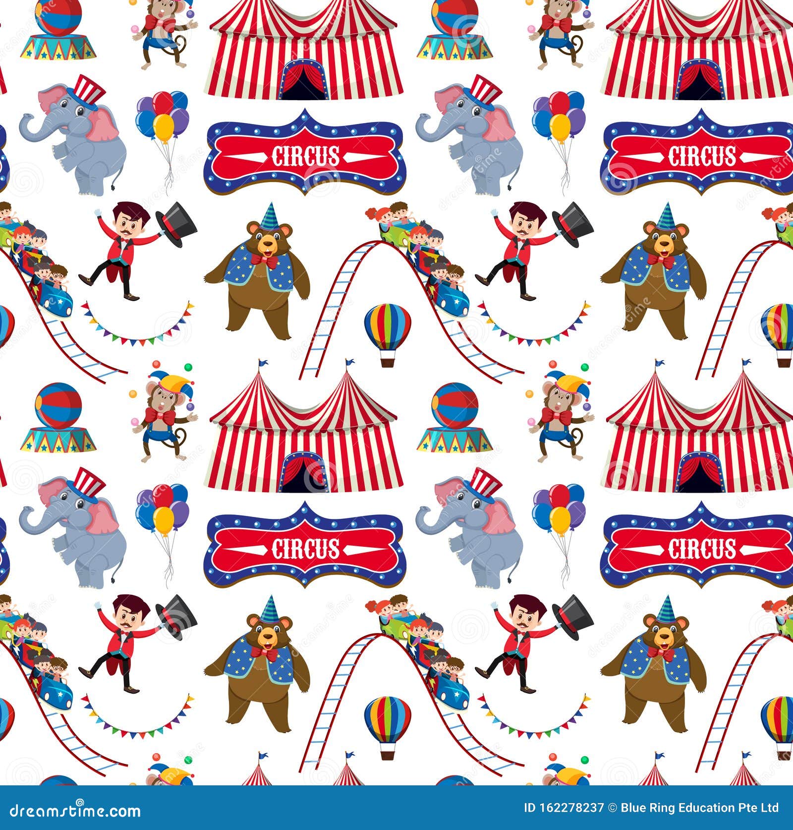Seamless Background Design with Circus Animals Stock Illustration