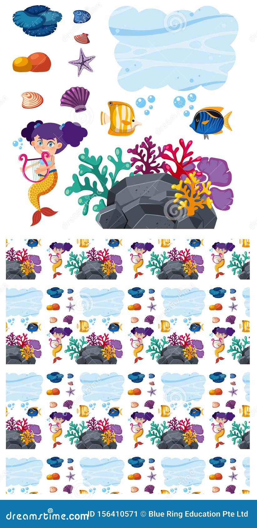 Download Seamless Background Design With Mermaid Underwater Stock ...