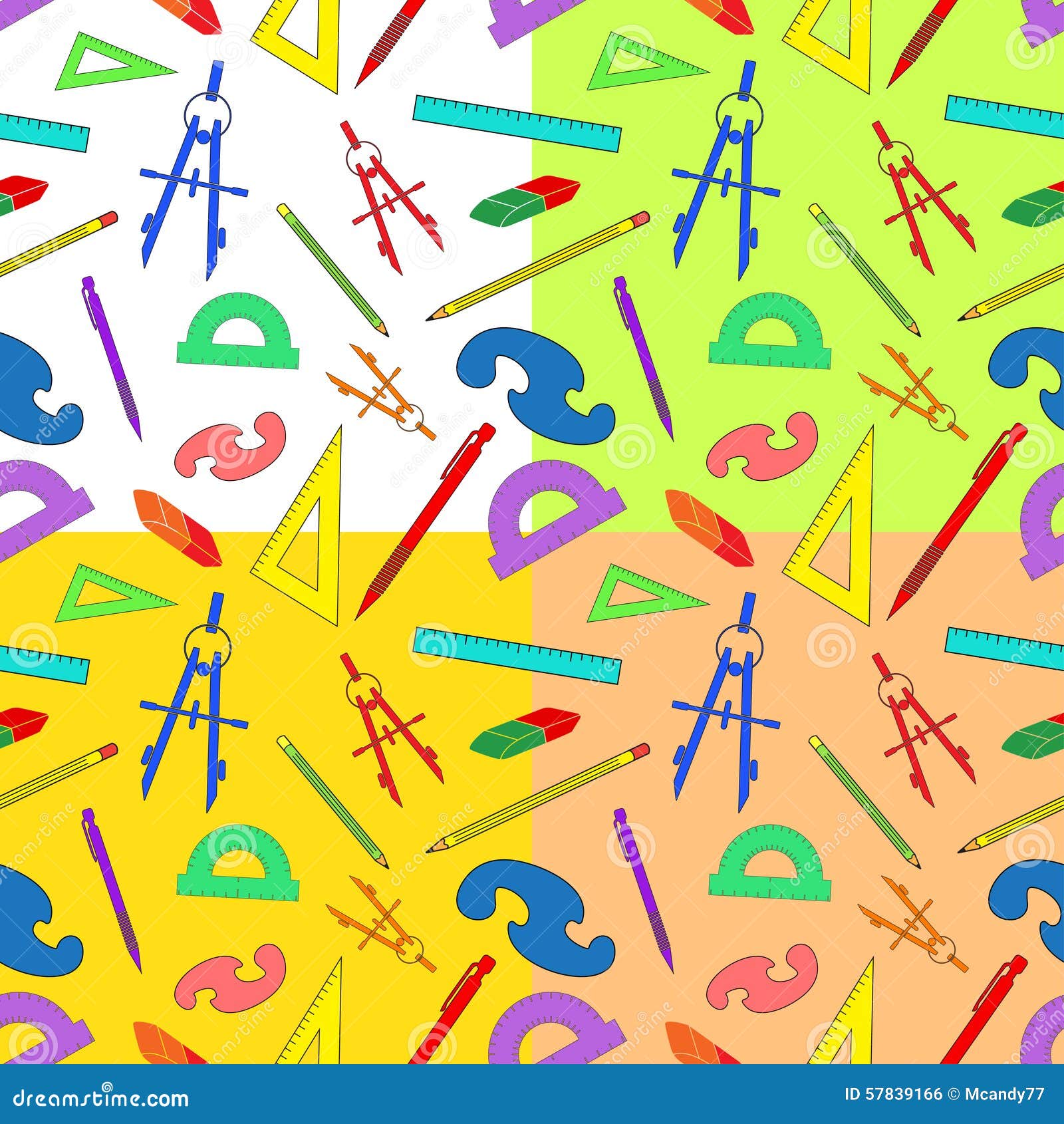 Seamless Background of Drawing Accessories on Different Colors Stock
