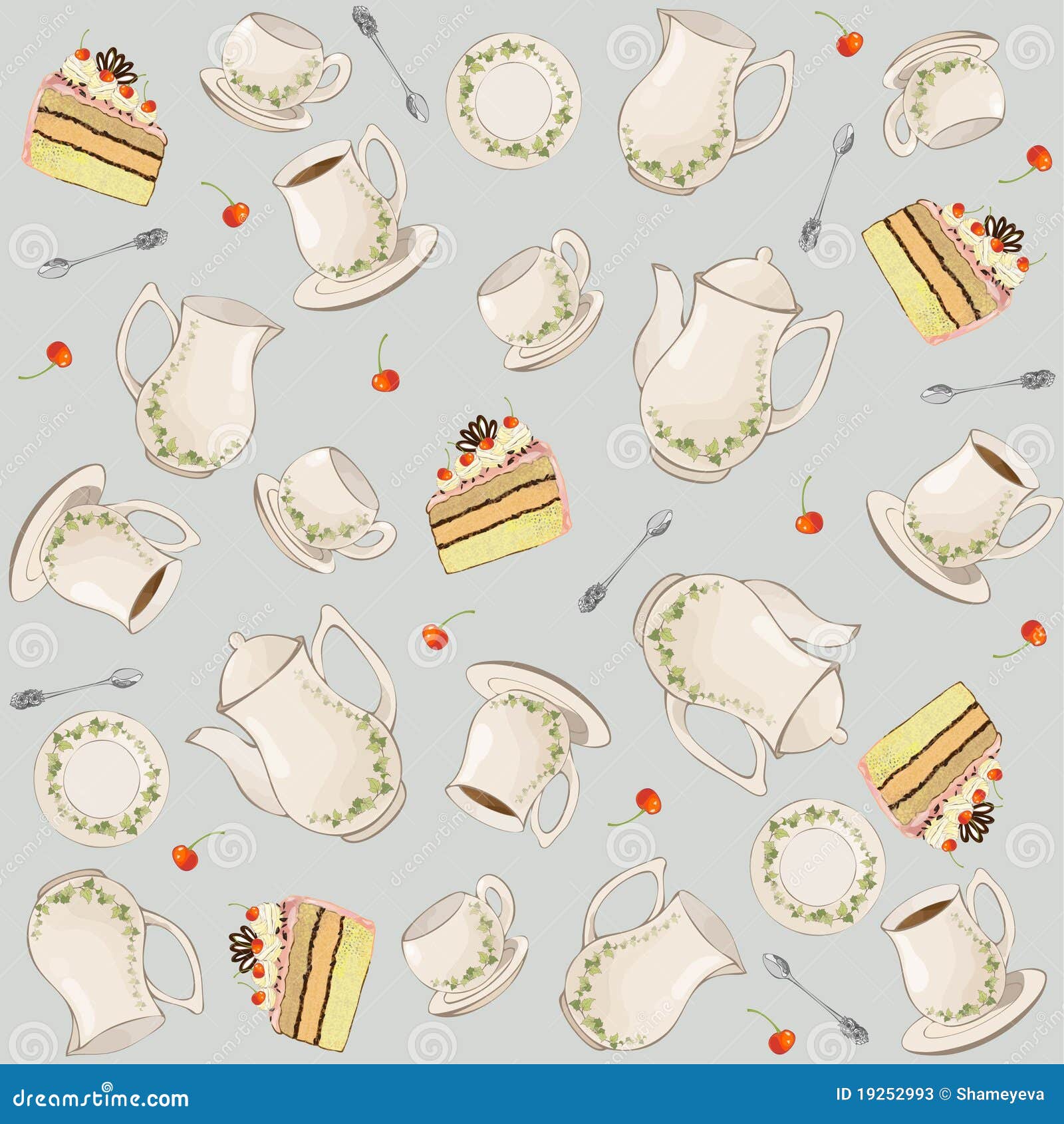 Seamless Background. Illustrations Coffee Pot and Stock Vector