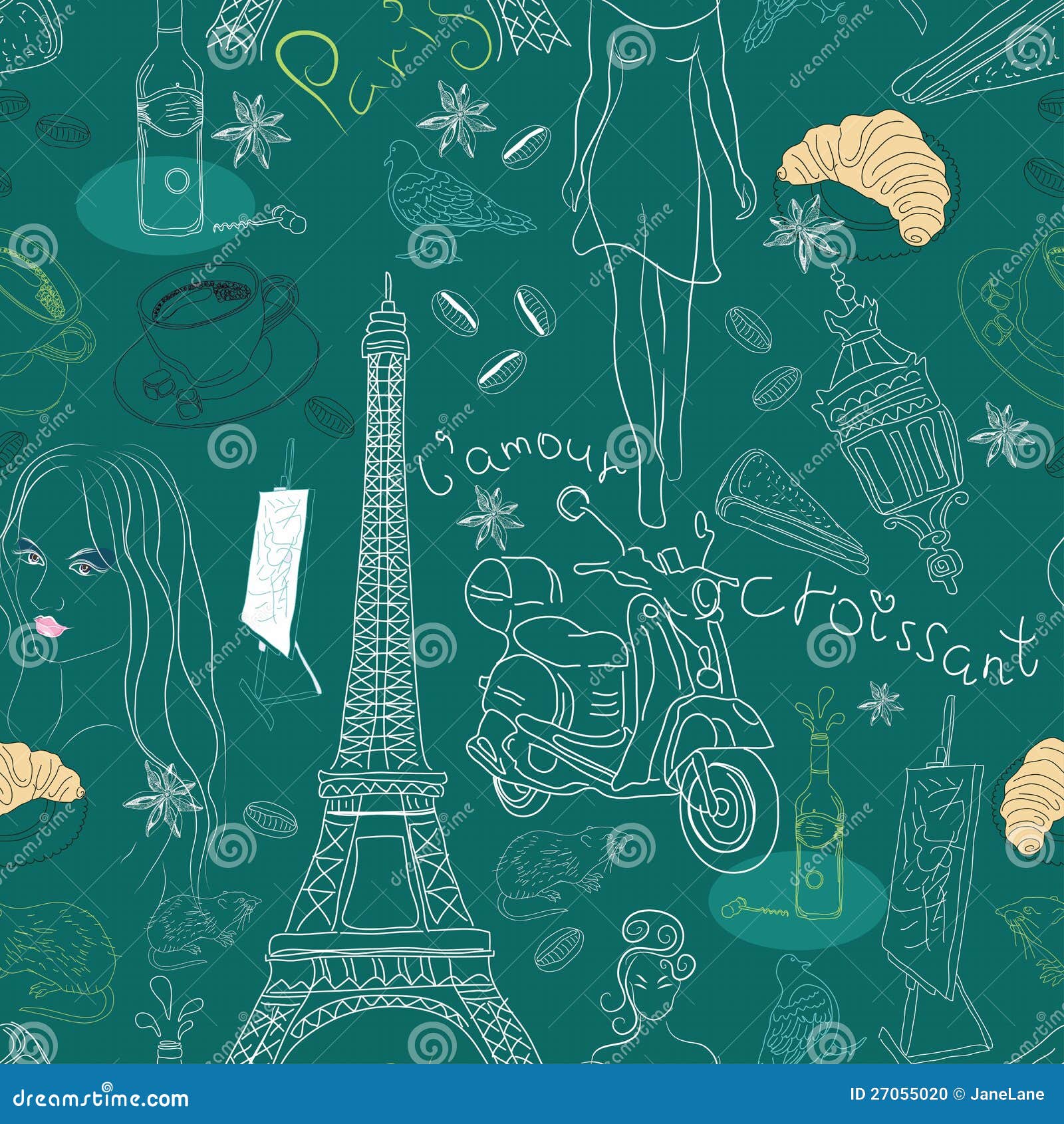 Seamless Background With Paris Doodles Stock Vector Image 27055020