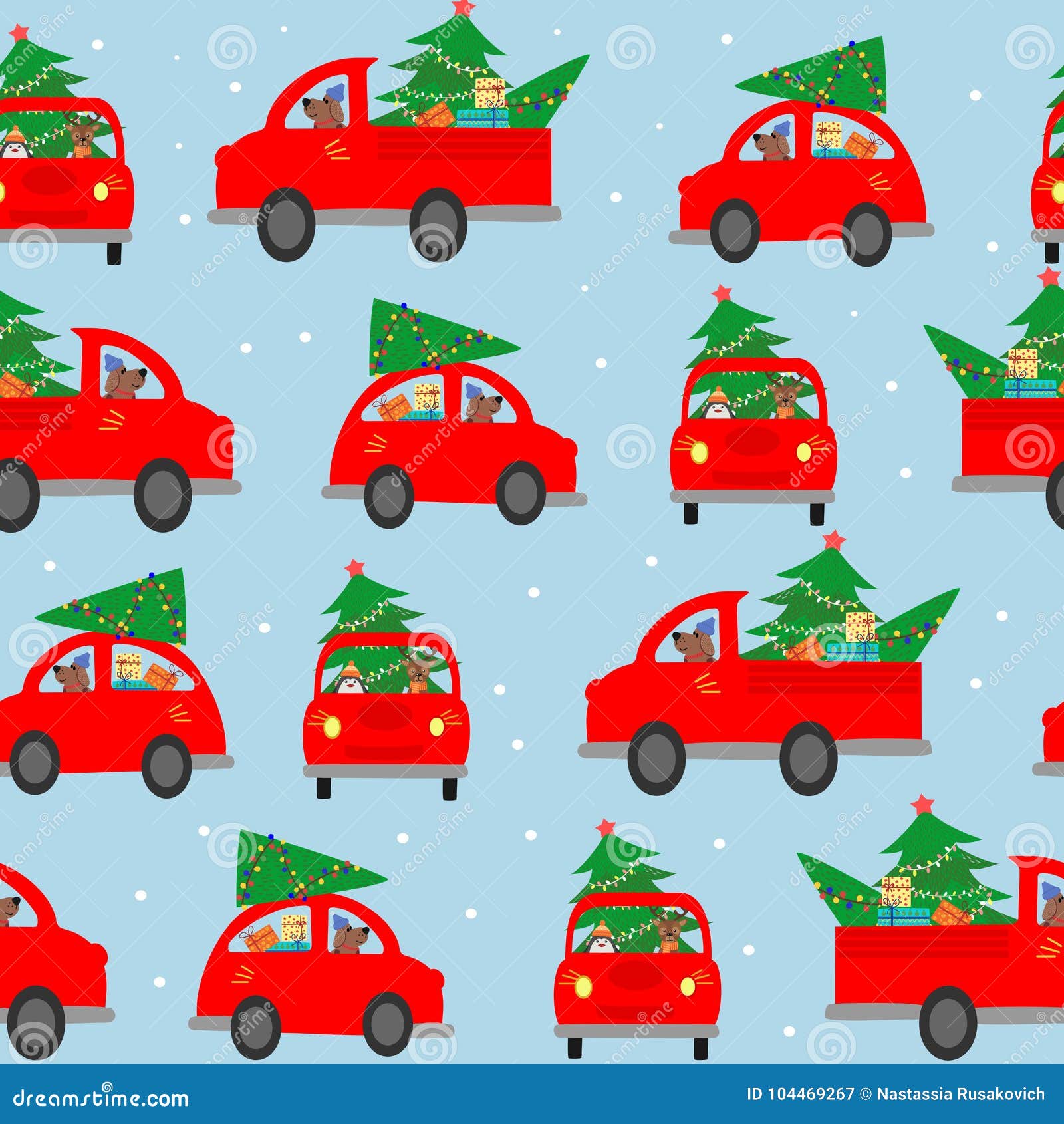 Seamless Background Pattern The Car Carries A Christmas Tree To